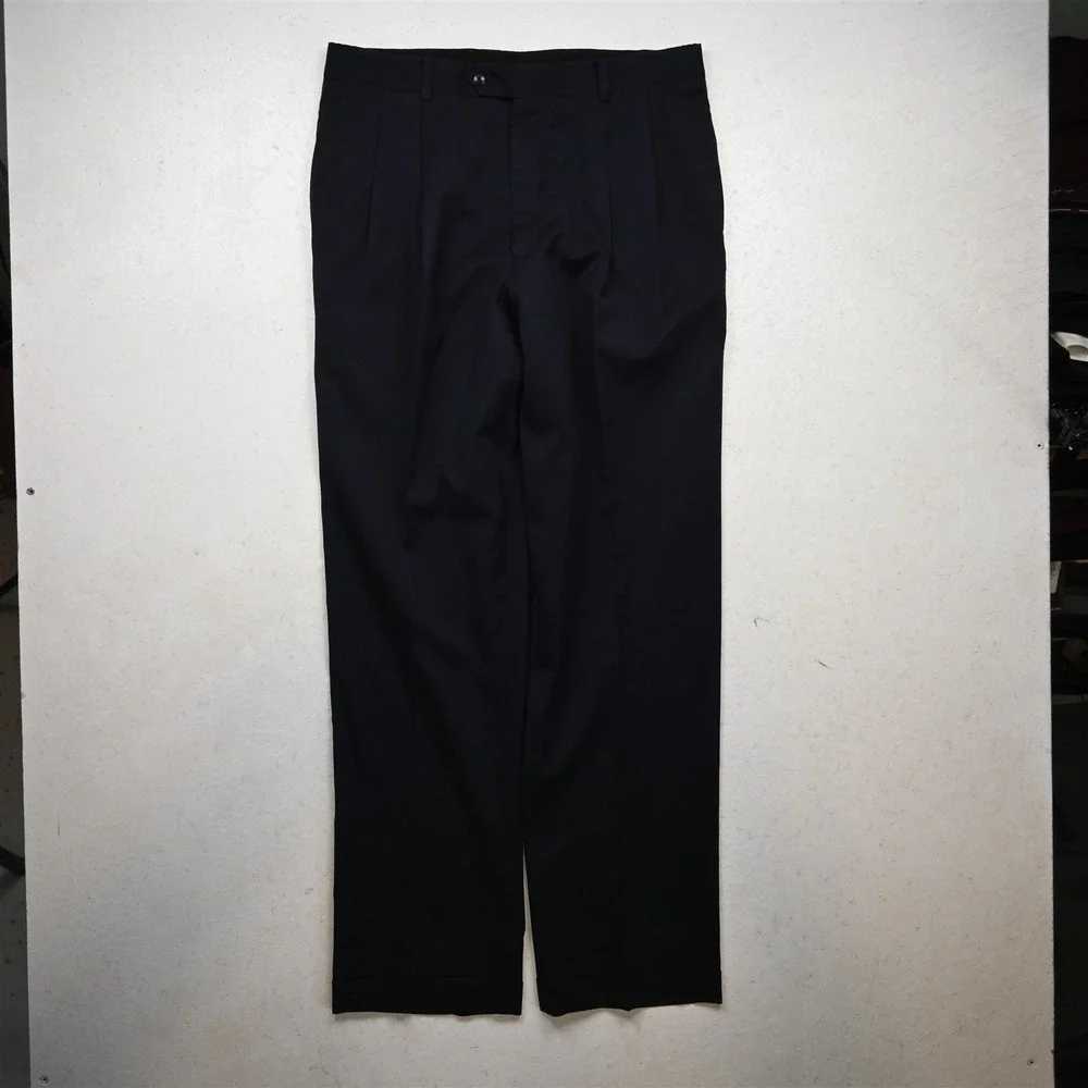 Jos A Bank 34x34 Navy Blue 100% Wool Pleated Cuffed Signature Dress Mens Pants